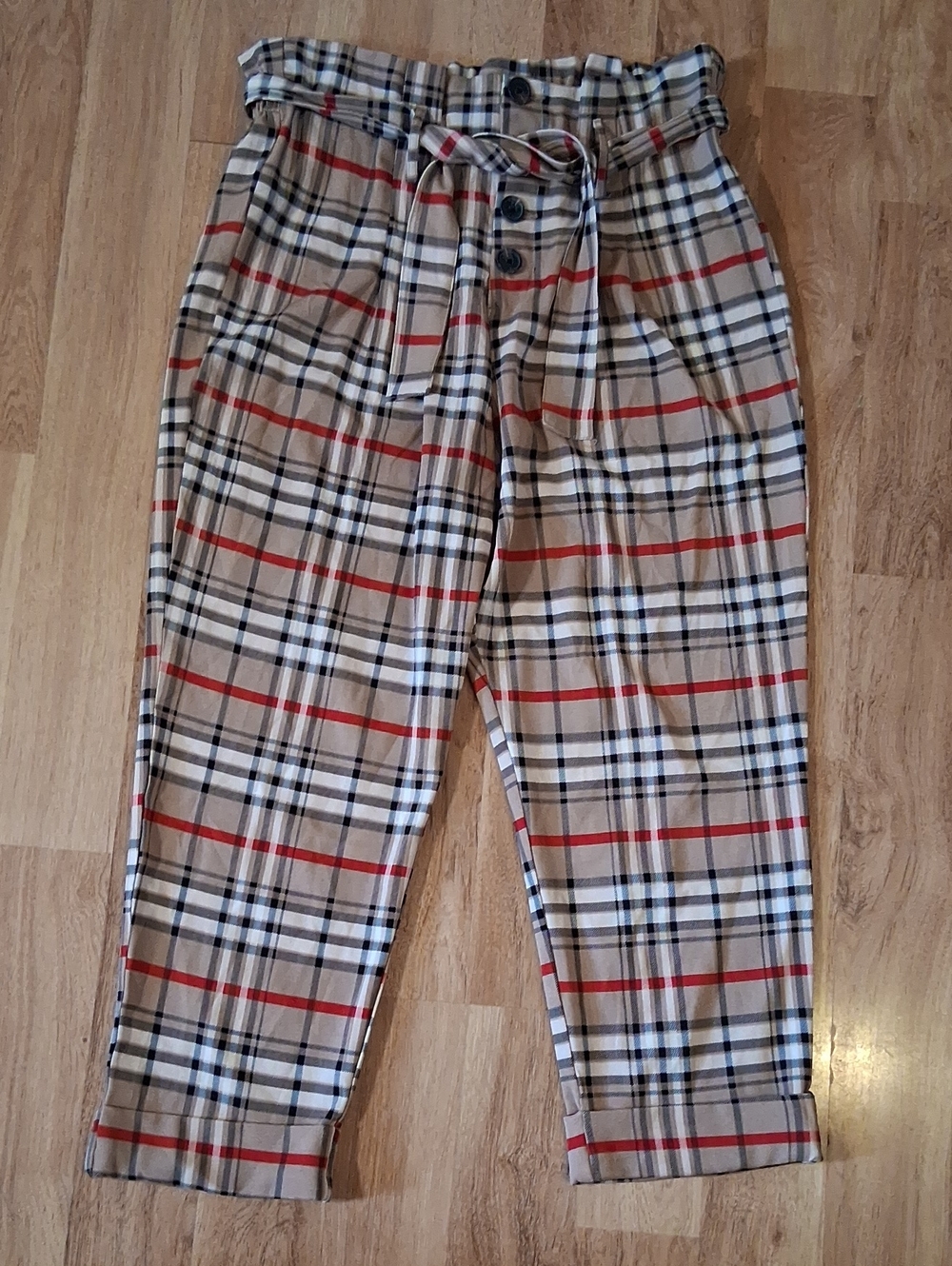 like an angel Beige Plaid Paperbag Waist Chinos Stetchy Material Burberry